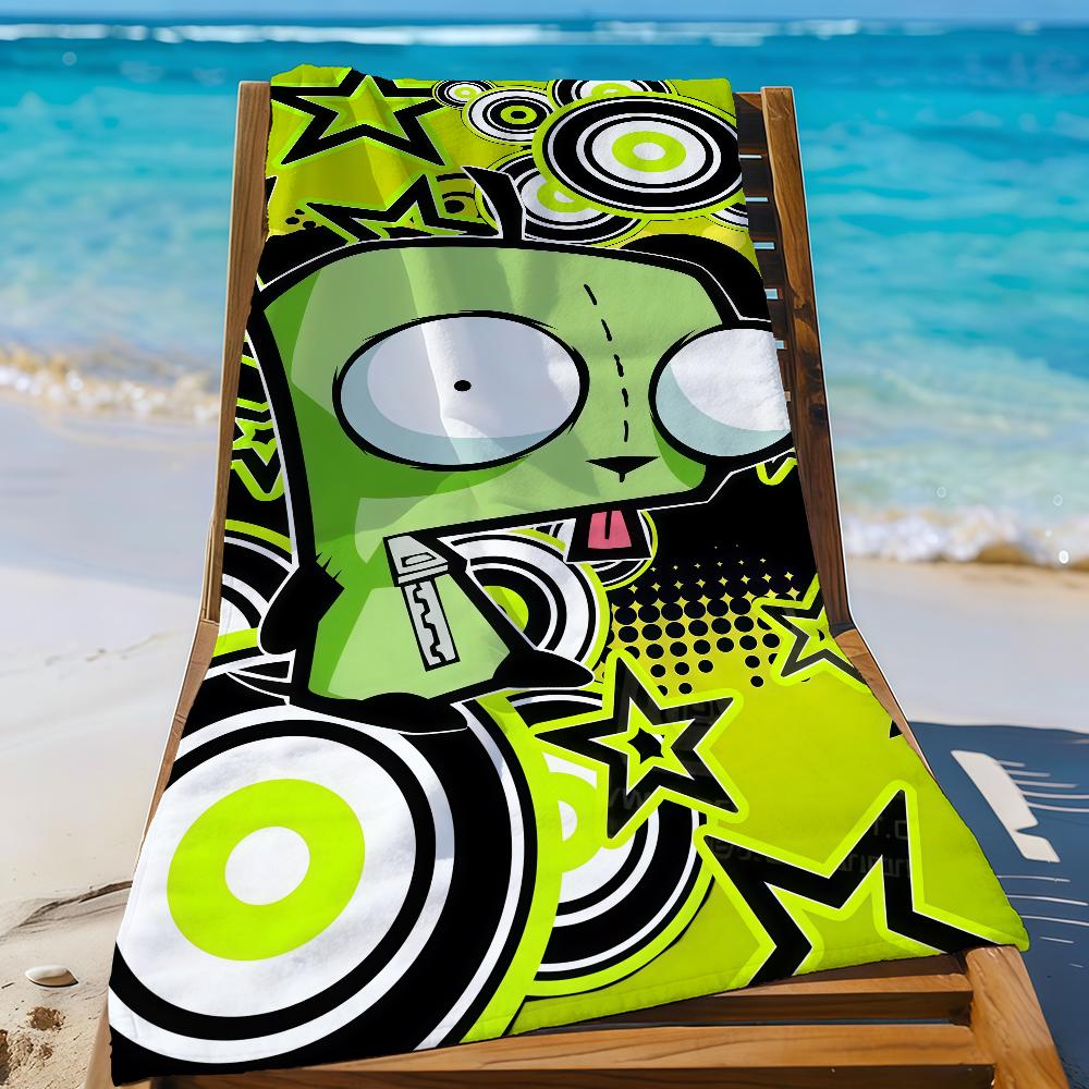 

Cartoon I-Invader Z-Zim Towel Sports Quick Dry Travel Camping Gear Sandproof Soft Light Large Beach Towel W40*H60(CM)