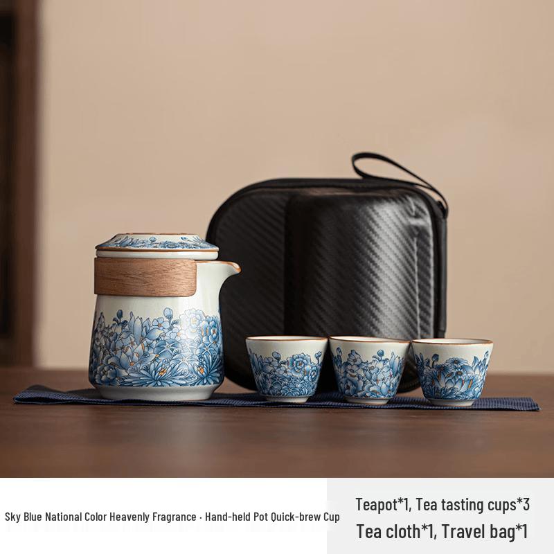 Ru Kiln Ceramic Gongfu Tea Set - Handgrip Pot & Quick Cup