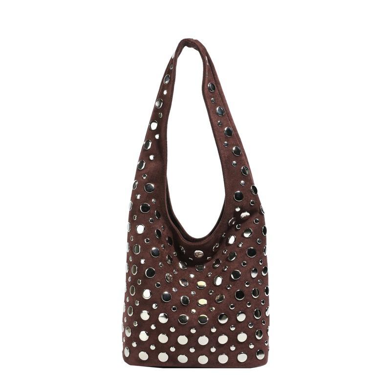 Vintage Underarm Bucket Bag Women's Work Commuter Shoulder Bag Niche Rivet Handbag