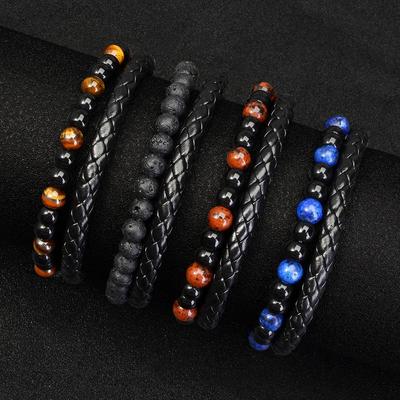 1 pezzo Bracciale in Acciaio Inossidabile Bracciale con Perline in Pietra Occhio di Tigre Perline in Pietra Lavica Naturale Bracciale in Acciaio Inossidabile Gioielli Uomo Donna