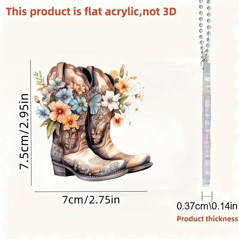 

Acrylic Creative Cowboy Boot Hat And Flower Hanging Car Rearview Pendant Mirror 1