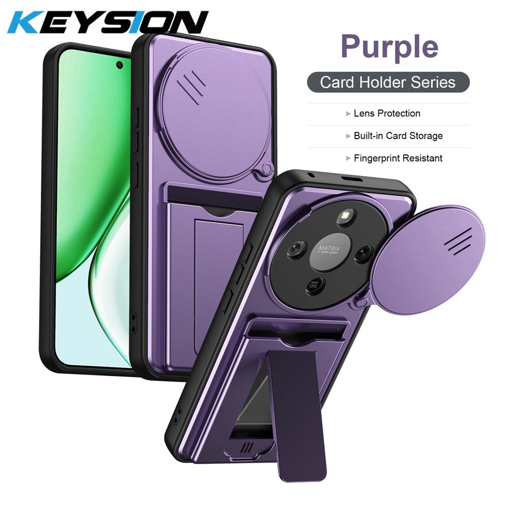 KEYSION Card Slot Holder Bag Phone Case for HONOR X9d 5G Slide Camera Protection Kickstand Shockproof Cover for Magic 8 Lite 5G
