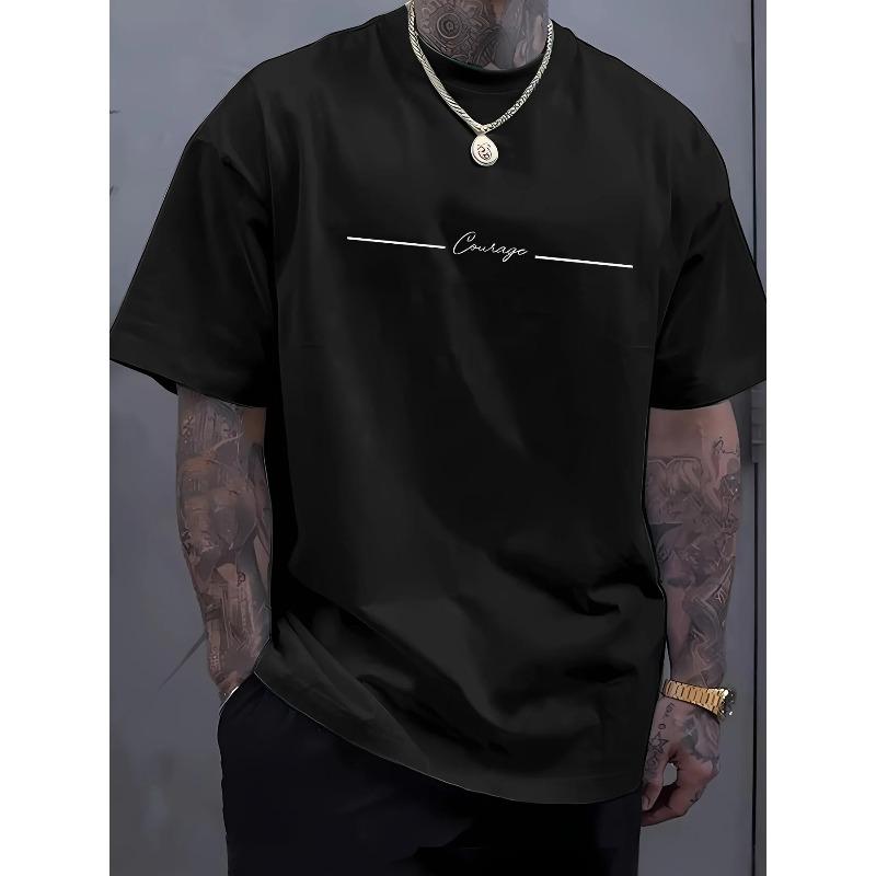 Men's Summer 100% Cotton Fashionable Casual Loose Sports DREAM Letter Printed Round Neck Short Sleeved T-shirt Top