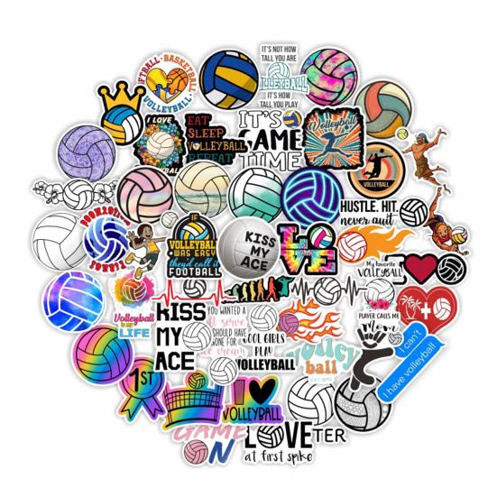 50Pcs Eye-catching Widely Use Attractive Volleyball Theme Decorative Waterproof Skateboard Decal Refrigerator Sticker