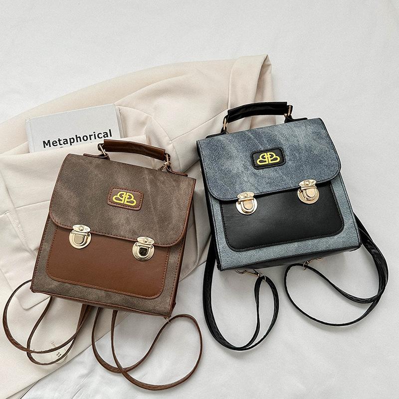 Retro Imitation Denim Pattern Backpack Bag Female Fashion Student Class Backpack Versatile Shoulder Messenger Bag