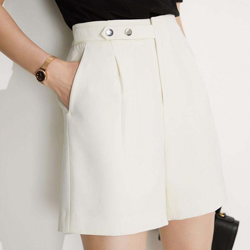 

OSA High Waist Straight Casual Cropped Pants White Suit Beige XXL