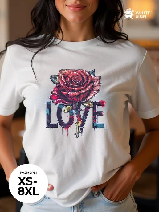 Trendy oversized cotton T-shirt with Rose print 4XL