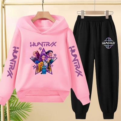 Children Pink Hoodie KPop Demon Hunters Print Black Boys Girls Coat Sweatshirt+Pants Toddler Clothes Autumn Winter Set