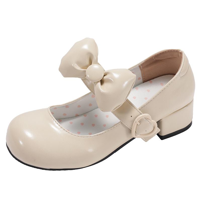 Red bow French thick heel heightened light mouth single shoes women's summer 2025 new with skirt retro Mary Jane shoes