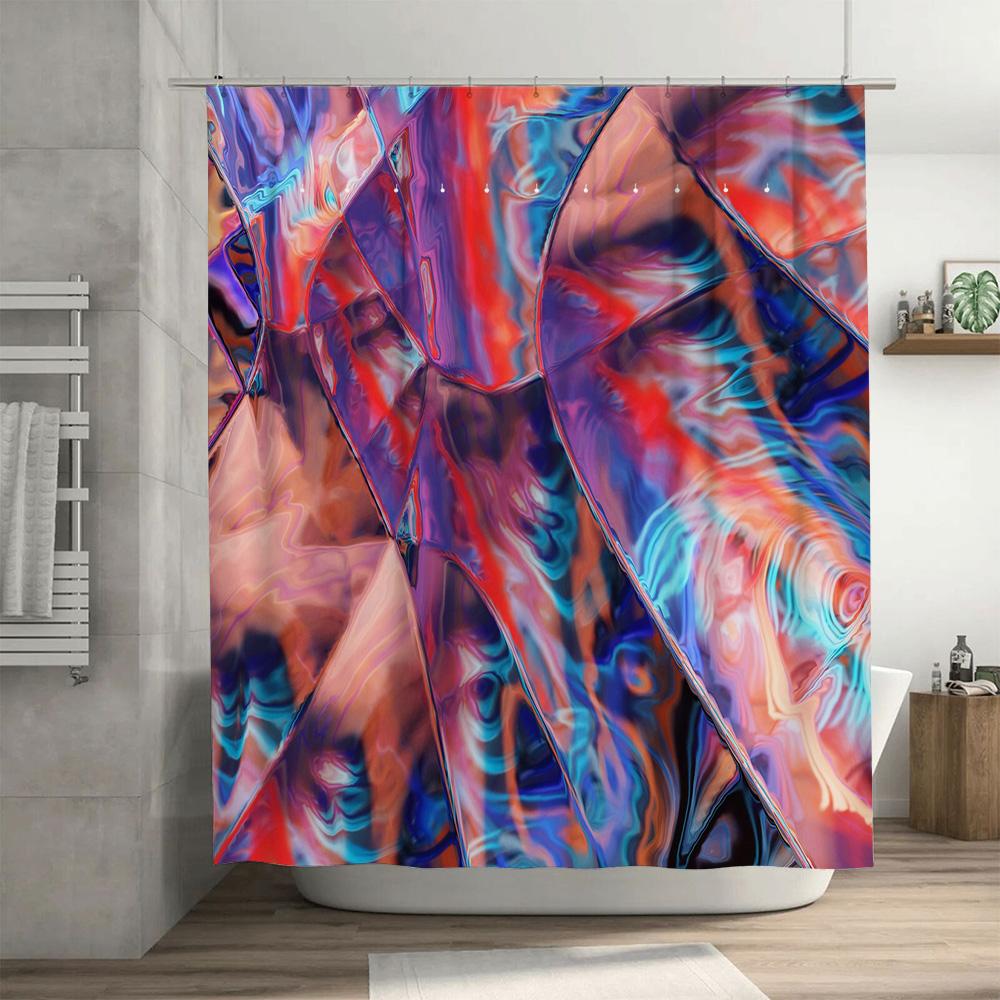 Abstract Geometric Shower Curtain with Vibrant Colors for Bathroom Decor Modern Design Home Accessories
