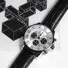 Chronograph 10 ATM Water Leather Panda [Salvatore Marra] Men's Watch, Resistant, Business/Formal Style, Strap, Silver, White/Black, Design,