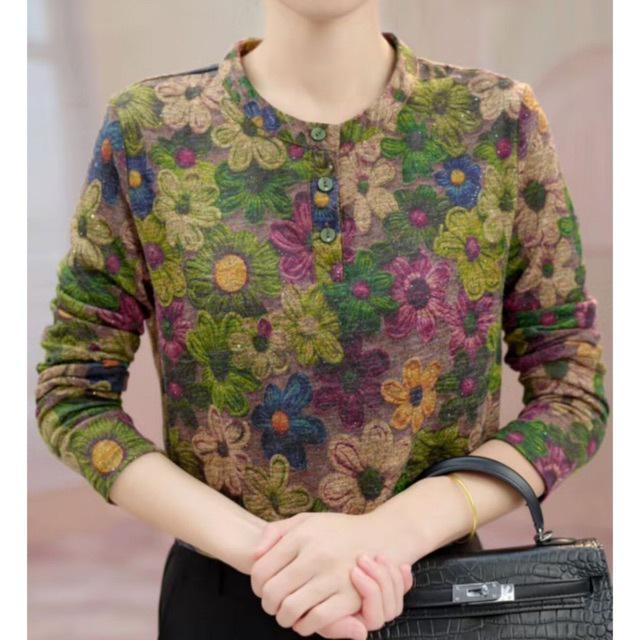 

Elegant Floral Long Sleeve Pullover Top - Spring Chic New Arrival 2XL (Recommended for 135-145 lbs)