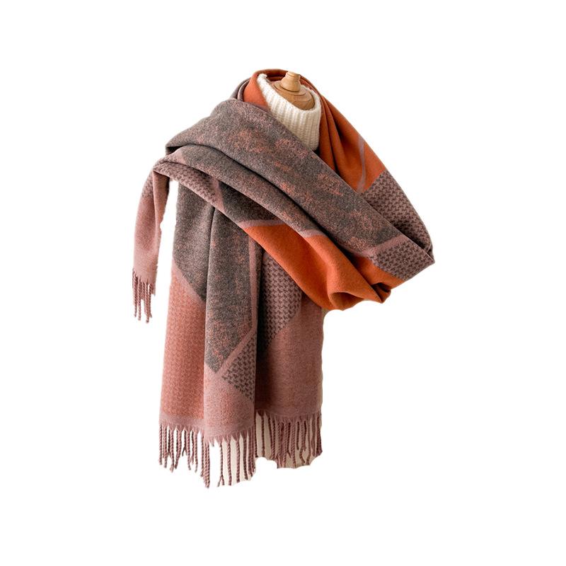 Dubbelzijdige damessjaal: Herfst/Winter Koreaanse Stijl, High-End Mode, Zachte Nekwarmer, Dikke Kwastensjaal