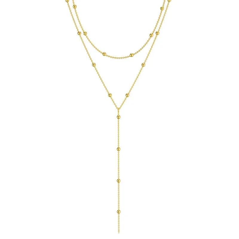 Gold Plated Lariat Necklace for Women Double Laryer Long Chain Drop Pendant Choker Necklaces Fashion Gifts