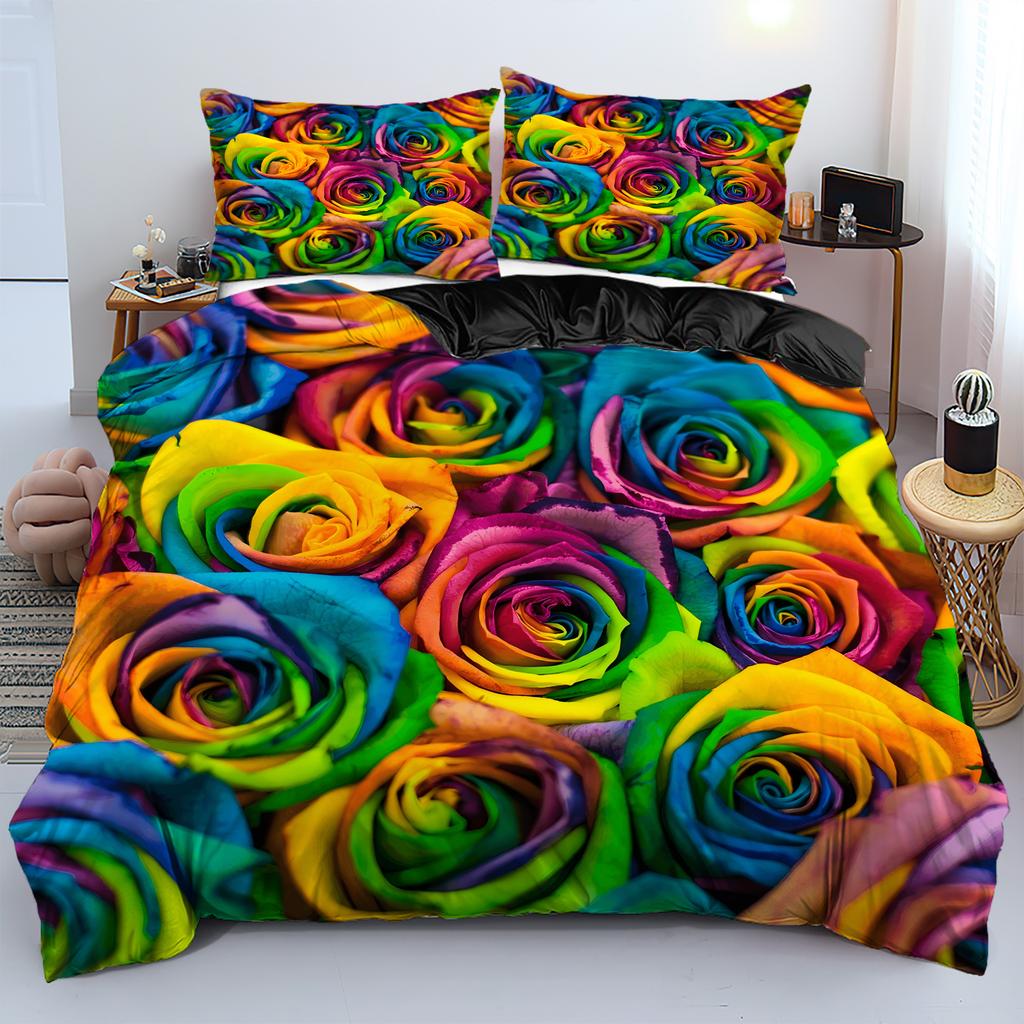 Comforter Colorful Rose 3D Printed Luxury Home Textiles Modern Art Style Soft Comfortable Bedding Set