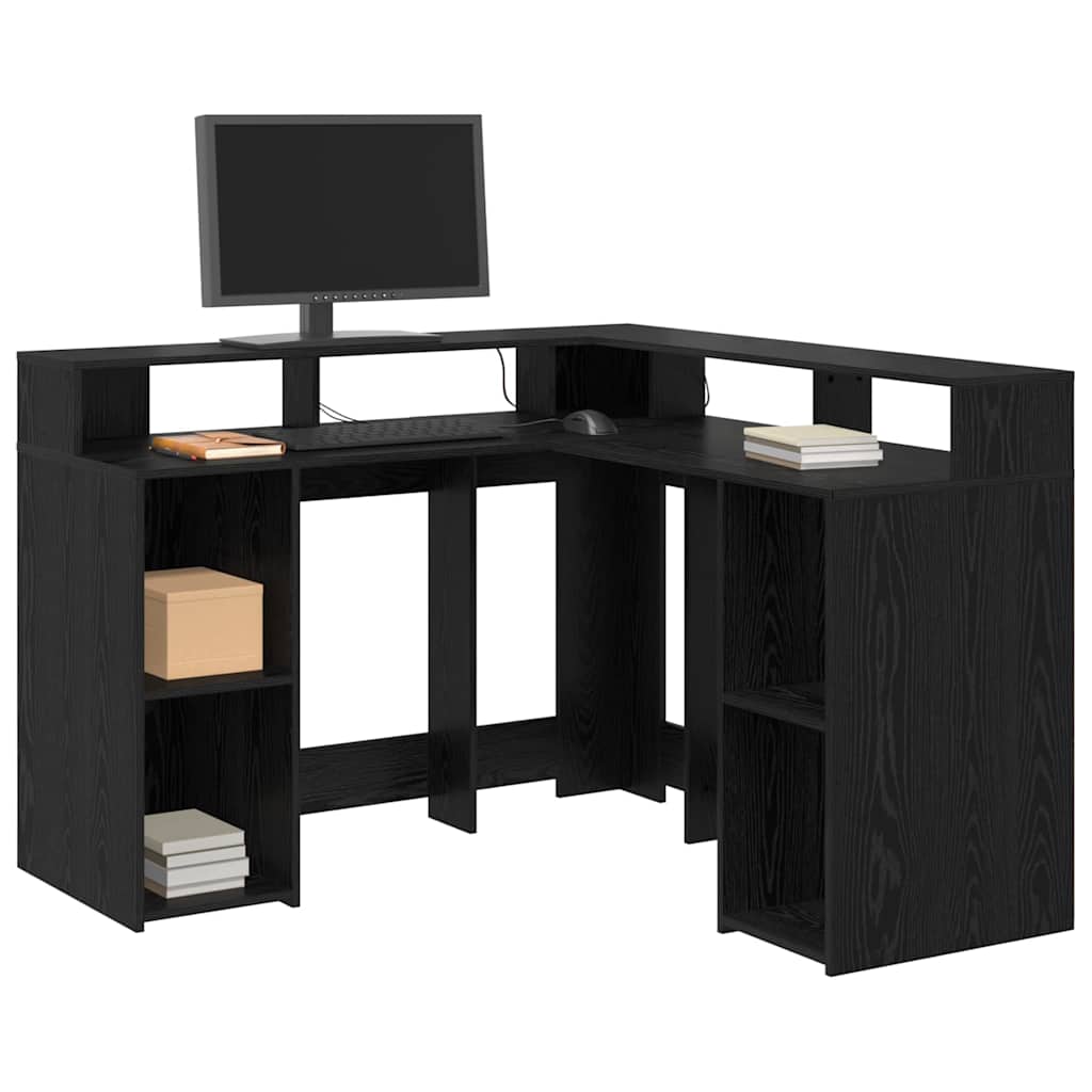 L-förmiger Schreibtisch mit Regal Schwarzeiche-Optik 130 x 130 x 91 cm