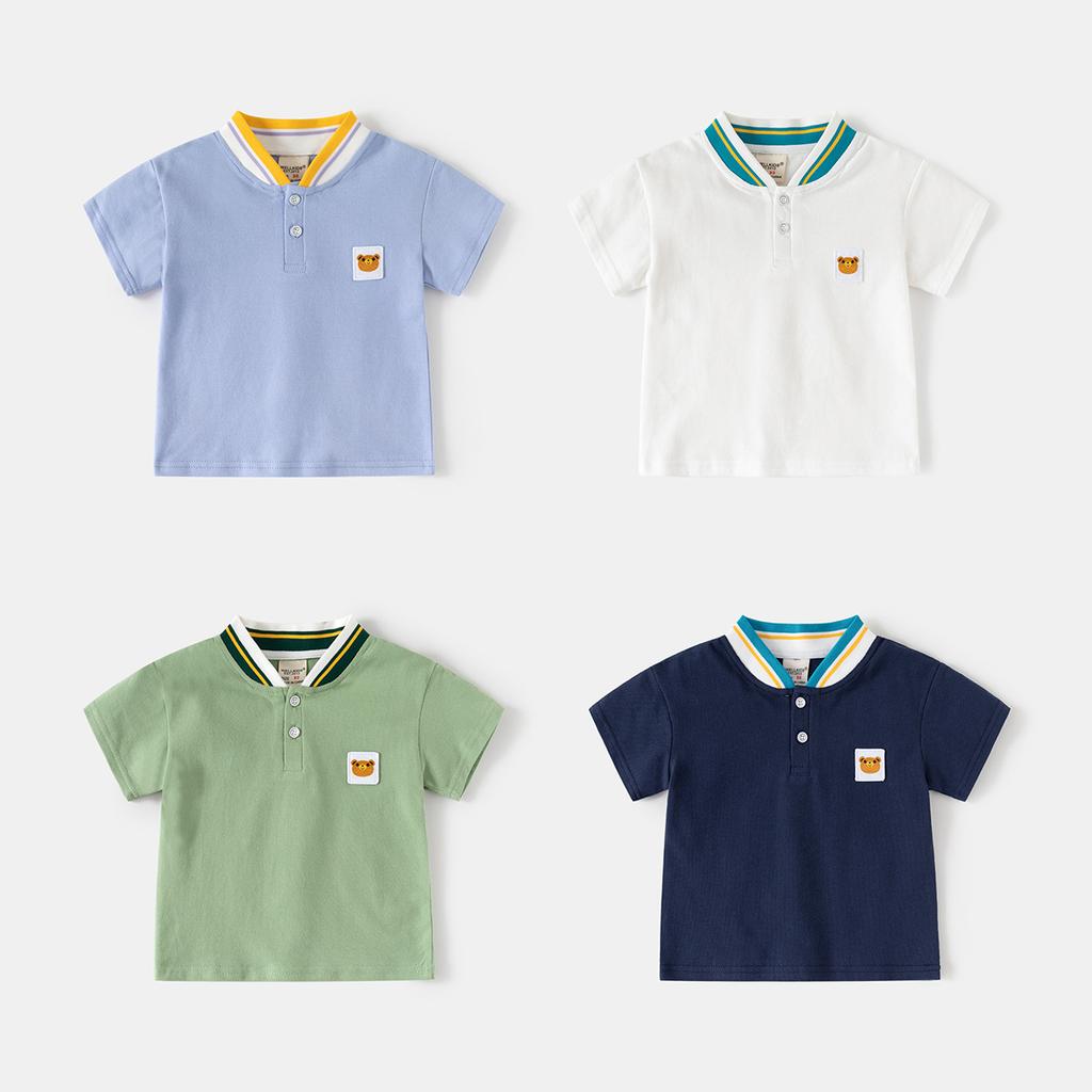 Boys Summer Short Sleeve POLO Shirt Belly Cover Stand-Up Collar Top Children's Baby Cotton Cartoon Thin T-Shirt