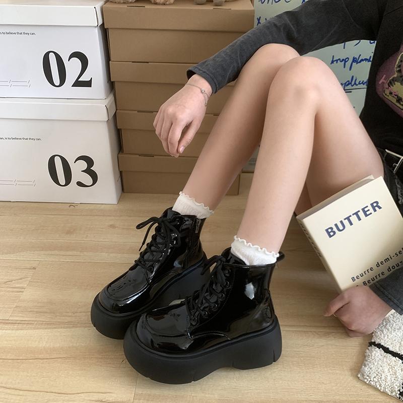 Lolita Stiefel Damen Halbschuhe Stiefel-Damen Knöchel Damen Rock Herbst Reiten Leder Retro Motorradstiefel Lack Reitstiefel