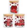 3Pcs Valentine's Day Glass Storage Jars With Airtight Lid Red Love Heart Gnome Truck Decorative Canisters Sets For Home Kitchen Countertop