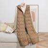 2025 Autumn/Winter Plus Size Lightweight Long Over-The-Knee Hooded White Duck Down Vest with Wavy Pattern