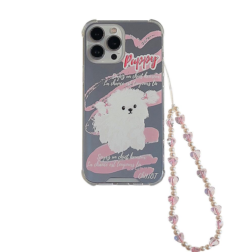 Pink Dog 14 Apple Phone Case IPhone 13 Suitable for 8 Makeup Mirror XR with Lanyard 1115pro Max Set