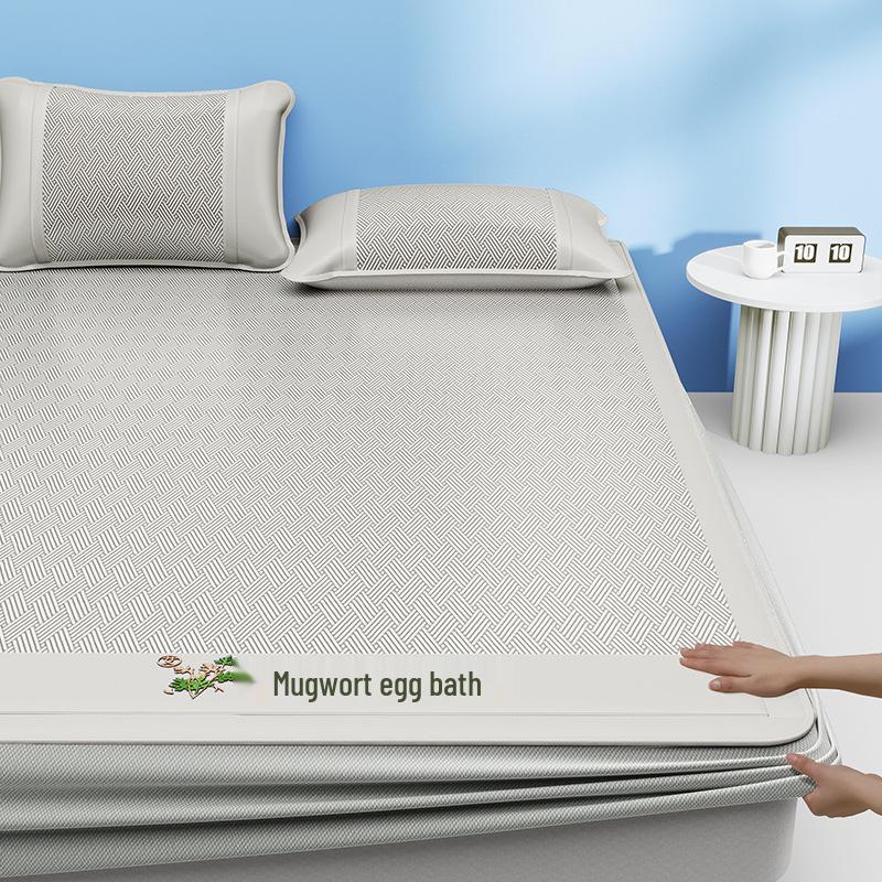 Cooling Summer Mugwort Ice Silk Mat Set - Washable Three-Piece for Dormitory or Home