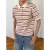 Western Style Fashion Casual Loose Stripe Short T-shirt Polo Shirt Fashion Striped Polo Shirt