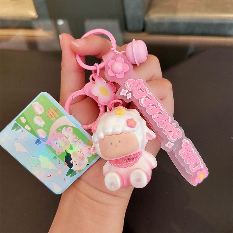Charming Pvc Yellow Hooded Sheep Keychain Perfect Cartoon Gift And Accessory