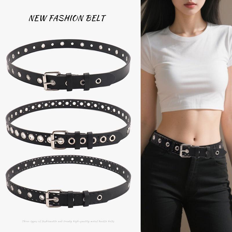Punk style metal hollow belt fashion niche pin buckle women's belt non-punching decorative jeans belt women
