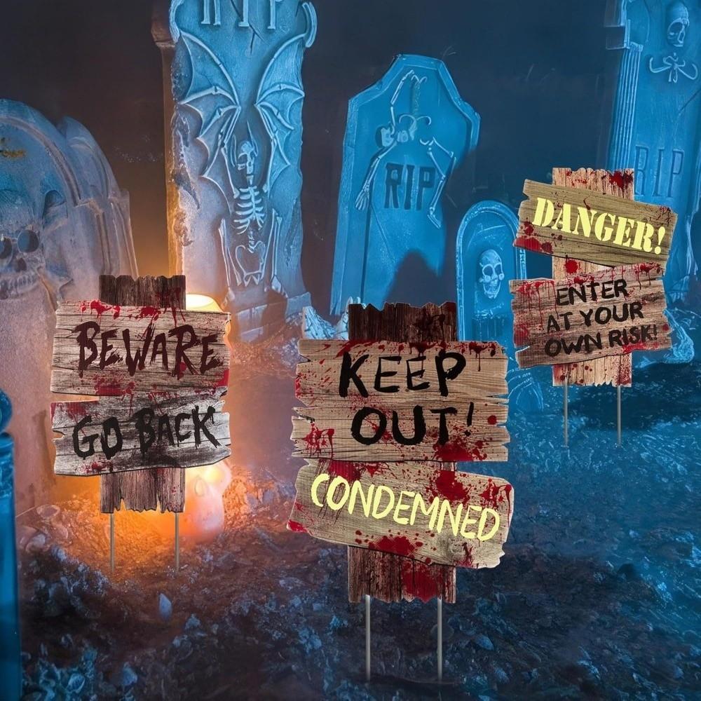 Plastic Material Halloween Warning Signs Vintage Style Yard Garden Signage Home Decor