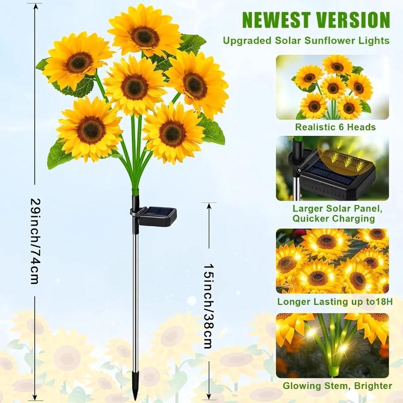 6 Head Solar Powered Sunflower LED Garden Light Luminous Pole Lawn Landscape Night Lamp Outdoor Yard Patio Decorative Lighting