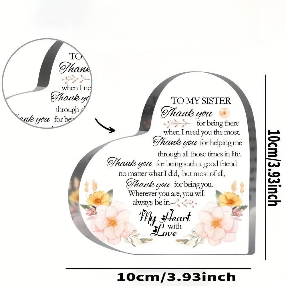 Modern Floral Thank You Sign for Sister, Friendship Keepsake, Gratitude Gift for Female Friends, Tabletop & Home Decor, Nurseries, Home Desk Living Ro