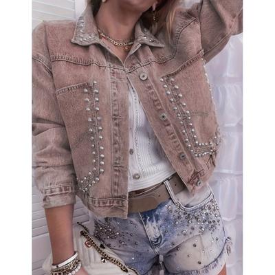 Women's Spring/Fall Denim Jacket Long-Sleeve Collared Short Jacket