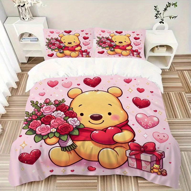 3pcs Set Bear, Flowers, Hearts Print Bedding Quilt Cover, Soft and Comfortable Quilt Cover Suitable for Bedroom and Guest Room19