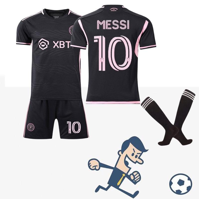 Miami Messi 10 Mls Fußballtrikot Set Heim Auswärts Schwarz Rosa Polyesterstoff Beinhaltet Trikot Hose Socken