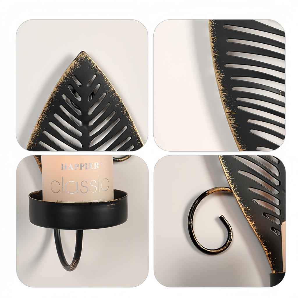 2pc Set Wrought Iron Leaves Wall Mounted Candle Holder European Retro Home Decoration Living Room Doorway Courtyard Ornaments