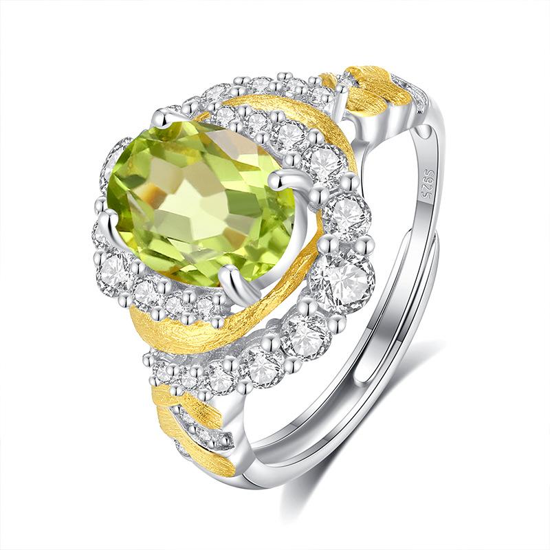 S925 Sterlingsilber Blattring für Damen Europäische Mode Natürlicher Peridot Kristall Schmuck Hoher Sinn Minimalistischer Finger Schmuck