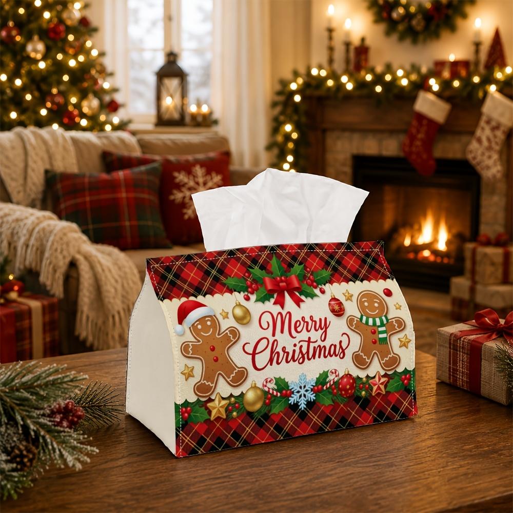1pc Classic Festive Holiday Tissue Box | Multi-Functional Seasonal Napkin Dispenser, Suitable for Home, Xmas Parties Gingerbread Man Typography Trendy