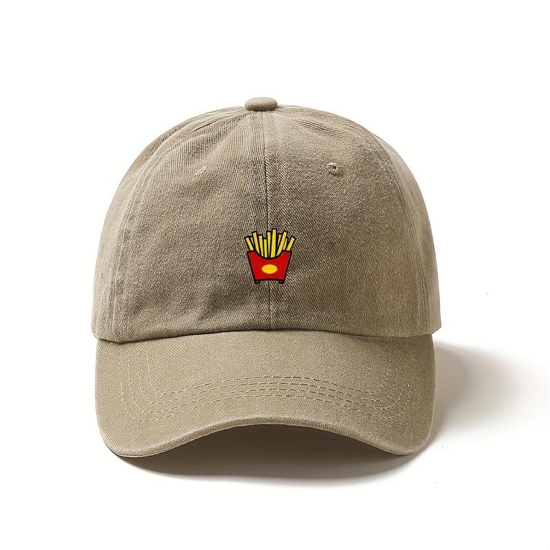 Mens French Fries Embroidered Baseball Cap Adjustable Lightweight Polyester Hat for Casual Wear Easter