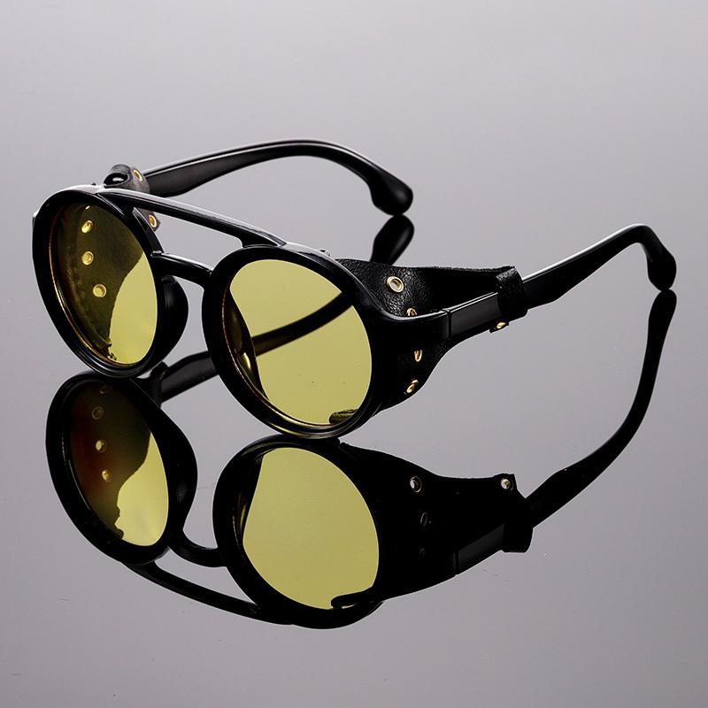 Unisex Okulary Przeciwsłoneczne Vintage Steampunk Męskie Projektanckie Projektanckie Retro Okrągłe Skórzane Okulary Przeciwsłoneczne Steam Punk Gogle Outdoorowe Uv400