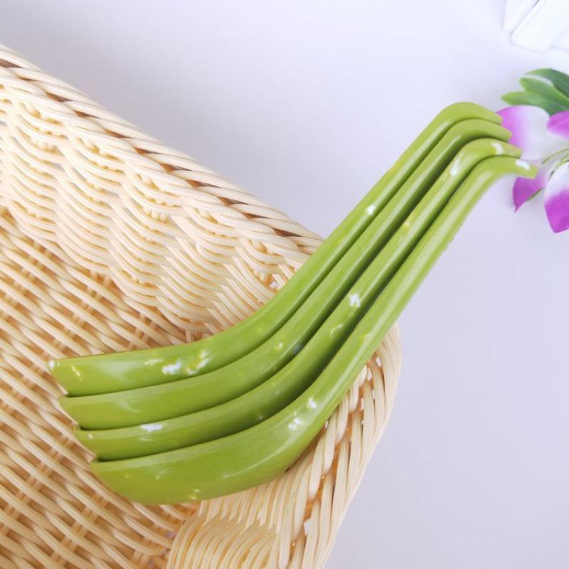 5/10Pcs Break-Resistant Melamine Spoon Thickened Flower Soup Spoons With Hook Portable Long Handle Plastic Food Tableware Green