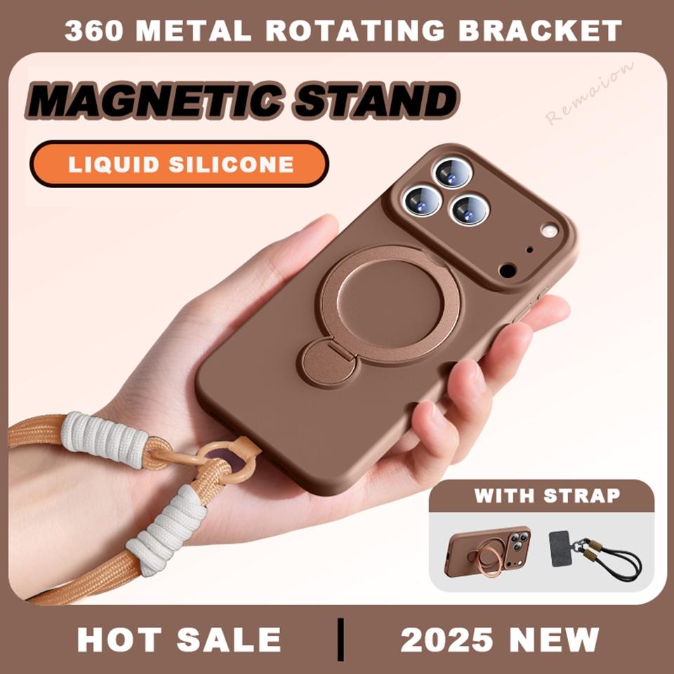 Magnetic Liquid Silicone Stand Phone Case For For Iphone 17 Air 13 14 1 16 17 Pro Max Plus 360 Charge Strap Protector Cover