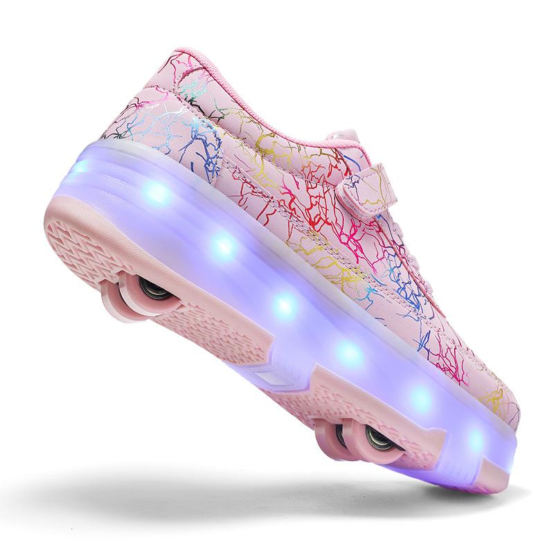 Çocuk Kaçak Ayakkabılar Çift Sıralı Patenler Yeni Dört Tekerlekli Makaralı Ayakkabılar Tekerlekler Spor Ayakkabılar