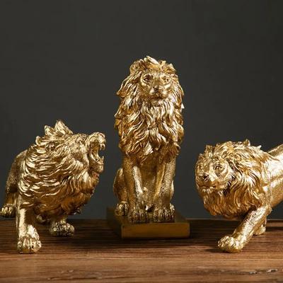 Statue des goldenen Königs der Löwen aus Kunstharz, dekorative Figuren für den Schreibtisch, Fengshui, Tierornamente, Heim, Wohnzimmer, Büro, Schreibtisch-Dekor