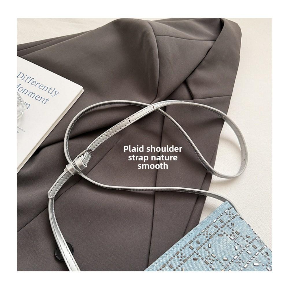 Light Luxury Sequined Small Bag Women's Shoulder Bucket Bag Denim Blue Chain Messenger Bag