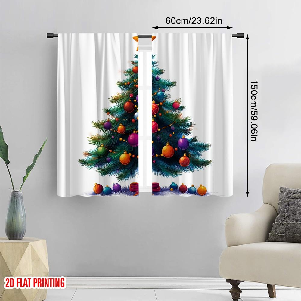 Set Of 2 Plane Printing Curtains Roller Blinds Blue Christmas Tree Ornaments Versatile Durable Polyester Without Rod Home Curtain
