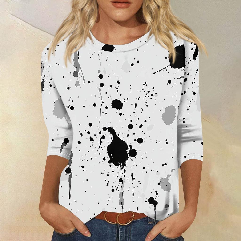 Women's Fashion Casual Seven Sleeve Printed Round Neck T-Shirt Top