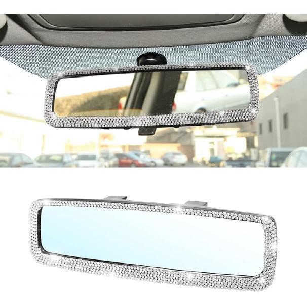 Bling Car Rear View Mirror, Rhinestones Crystal Clip-On Rearview Mirror With HD Glass, Compatible With Most Cars, SUVs, Vehicles, Auto Interior