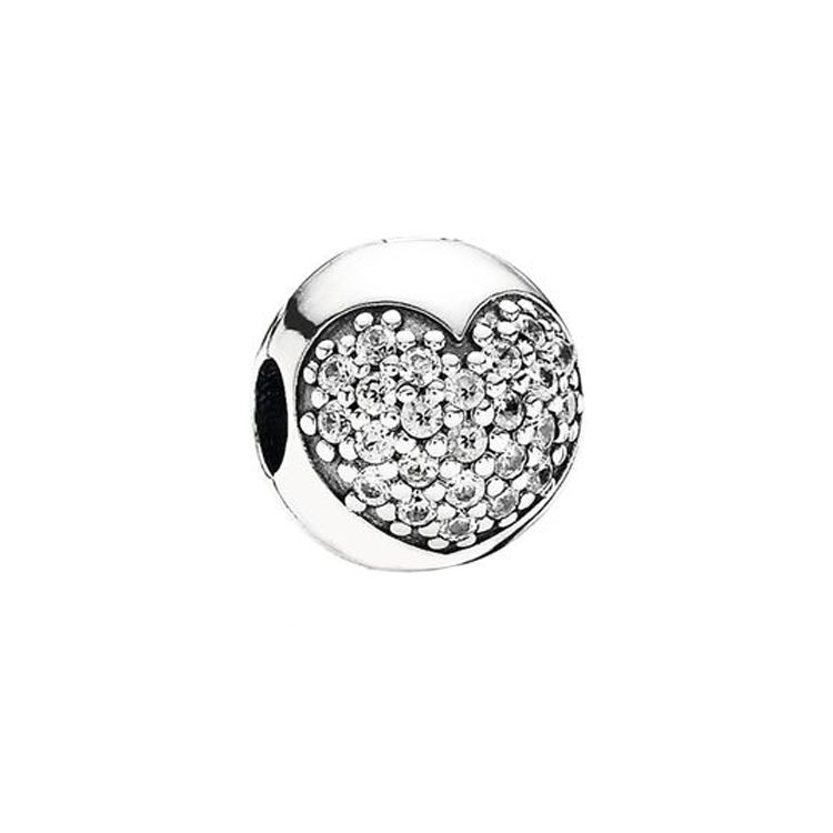Pandora Heart Shaped Square Crystal Silver Fixed Clip Jewelry Accessory Women Accessories 791053CZ Silver,F
