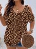 Plus Size Leopard Print Off-Shoulder Short Sleeve Women's Top - Spring/Summer